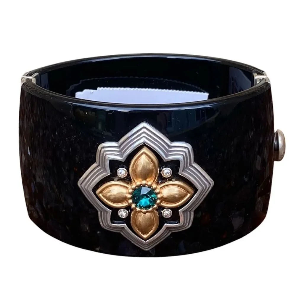 NWT New Brighton Monarch Joy Hinged Black/Silver Gold Bangle w/Green Crystal